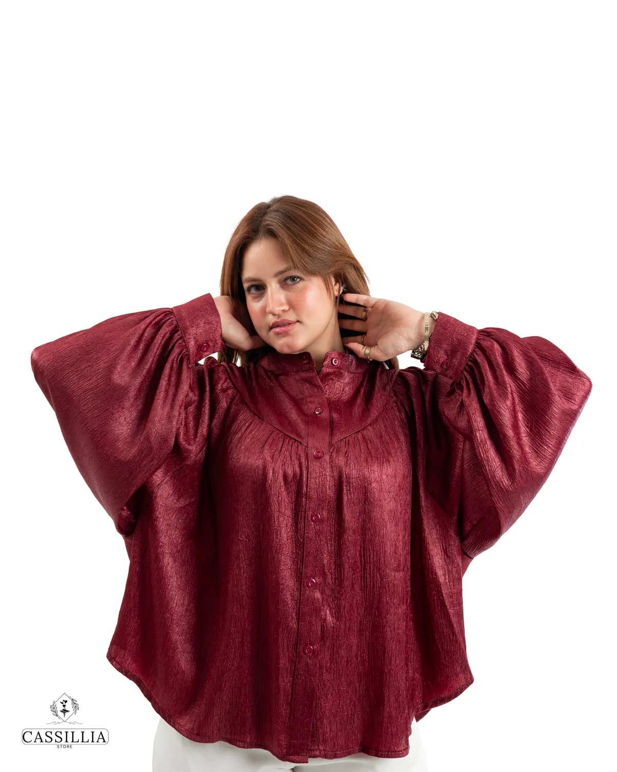 Pleated Balloon Sleeve Blouse - View 1