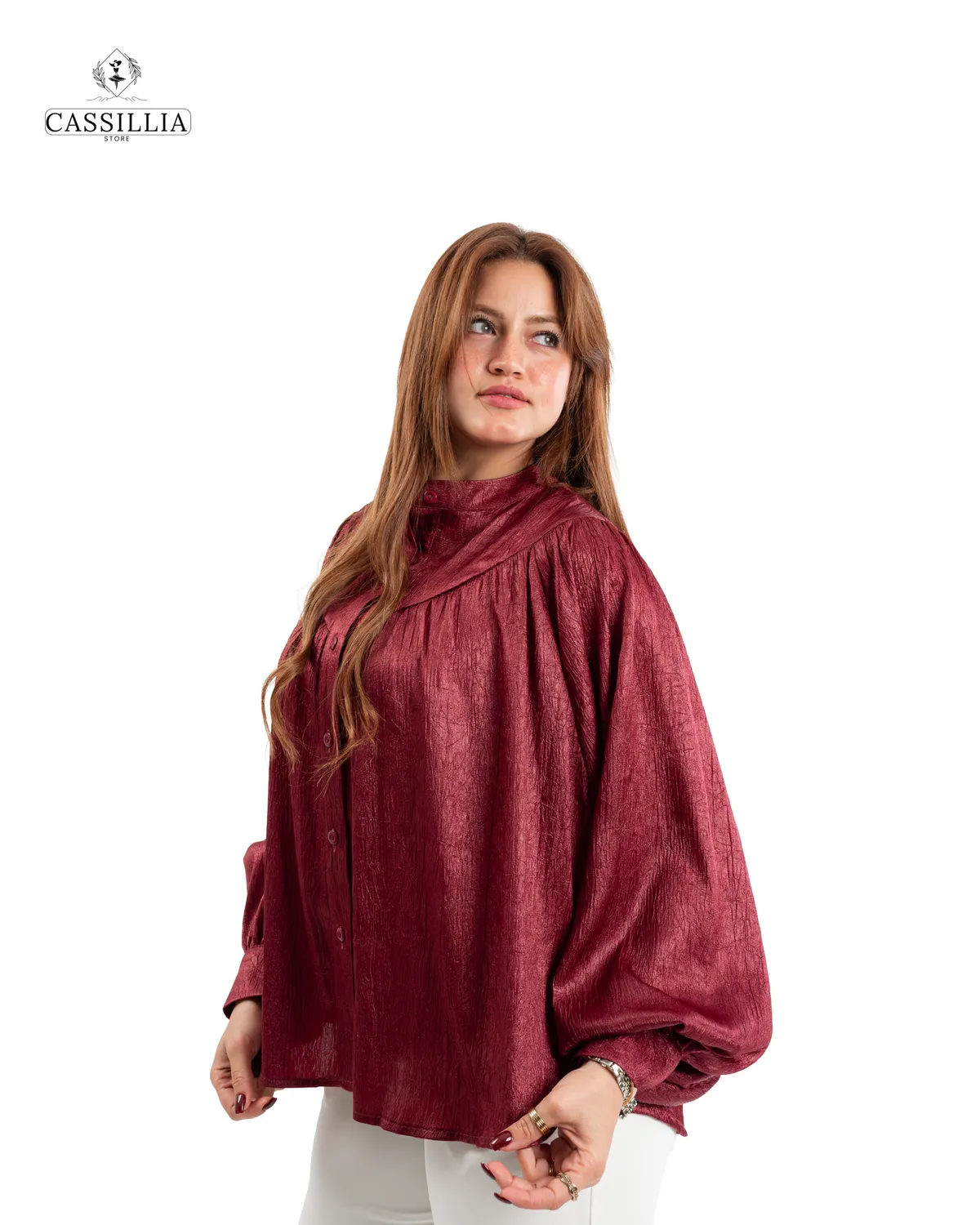 Pleated Balloon Sleeve Blouse - View 3